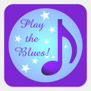 Pegatina Cuadrada Toca los Blues Nota Azul Púrpura Círculo Estrellas