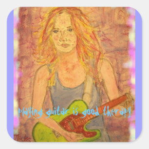 Pegatina Cuadrada tocar guitarra es buena terapia