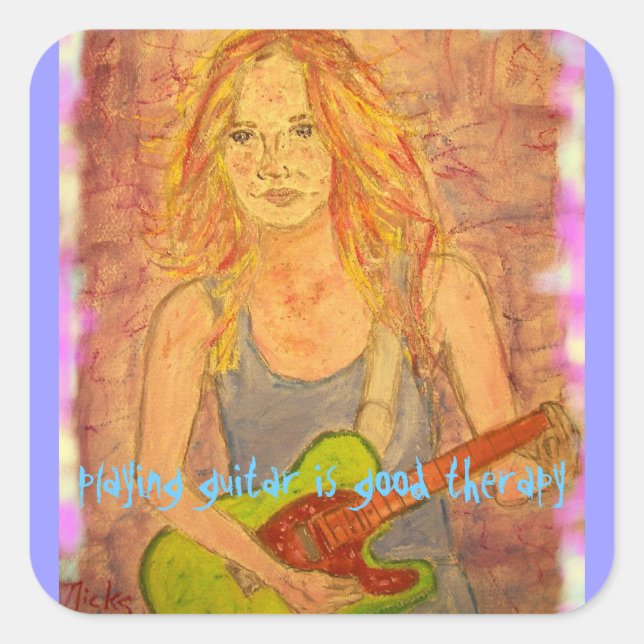 Pegatina Cuadrada tocar guitarra es buena terapia (Anverso)