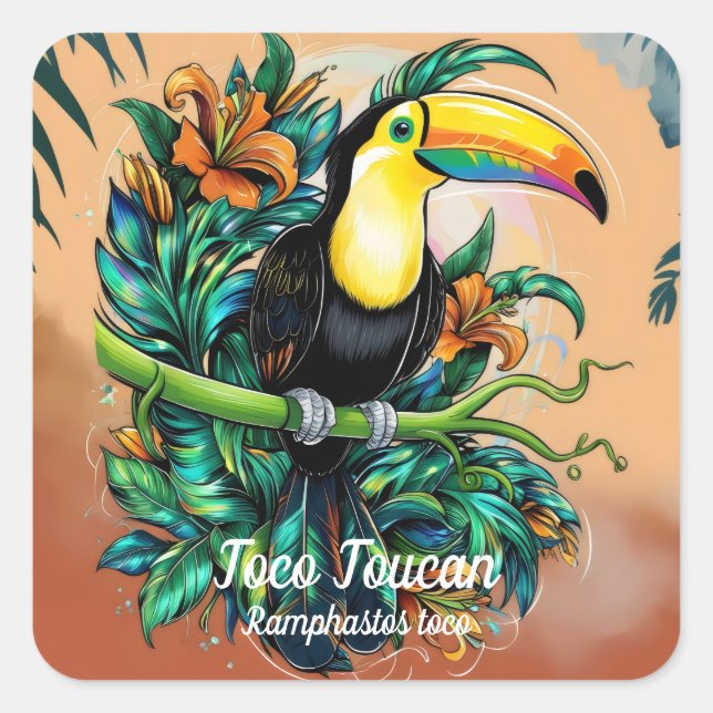 Pegatina Cuadrada Toco Toucan (Anverso)
