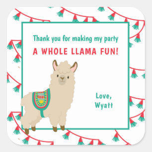 Pegatina Cuadrada Toda la Llama Fun Birthday party gracias a ti favo
