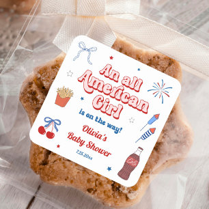 Pegatina Cuadrada Toda una chica americana Baby Shower