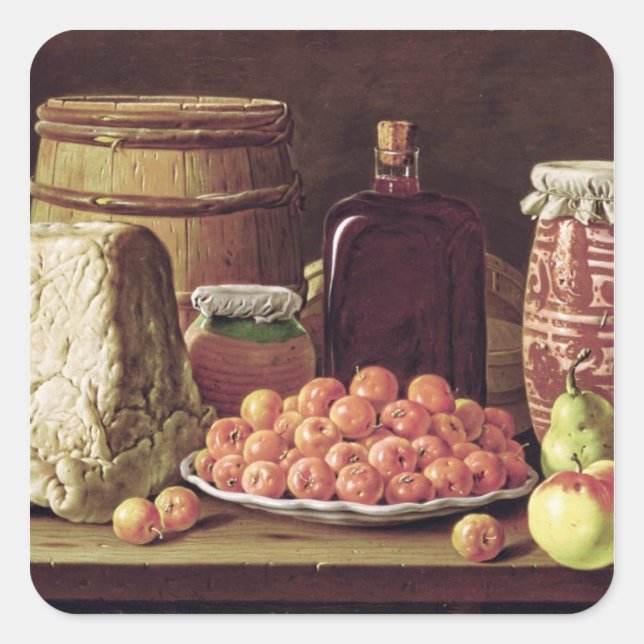 Pegatina Cuadrada Todavía la vida con fruta y queso (Anverso)