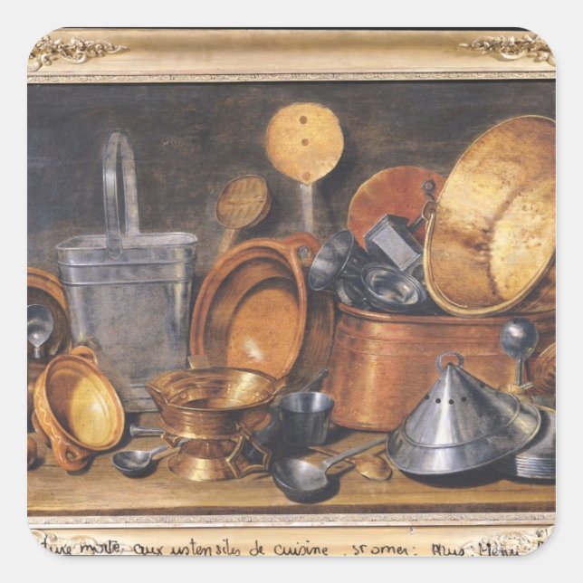 Pegatina Cuadrada Todavía la vida con utensilios de cocina (Anverso)