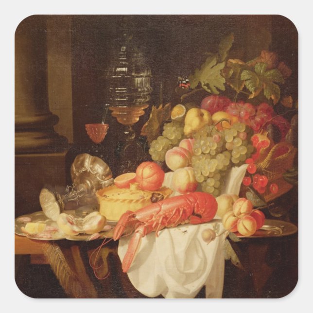 Pegatina Cuadrada Todavía vida con la langosta (Anverso)