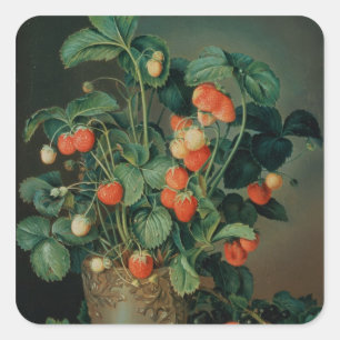 Pegatina Cuadrada Todavía vida con las fresas