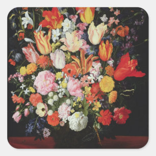 Pegatina Cuadrada Todavía vida de flores, 1610s