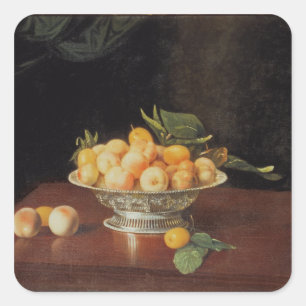 Pegatina Cuadrada Todavía vida T32176 de los melocotones, c.1700