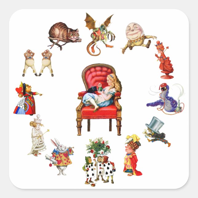 Pegatina Cuadrada Todo alrededor de Alicia en el país de las maravil (Anverso)