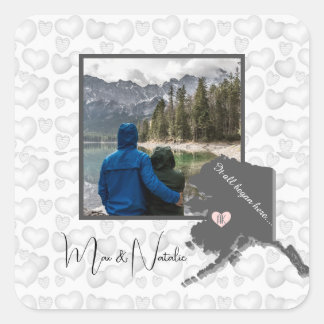 Pegatina Cuadrada Todo comenzó aquí Alaska, Foto Personalizar 