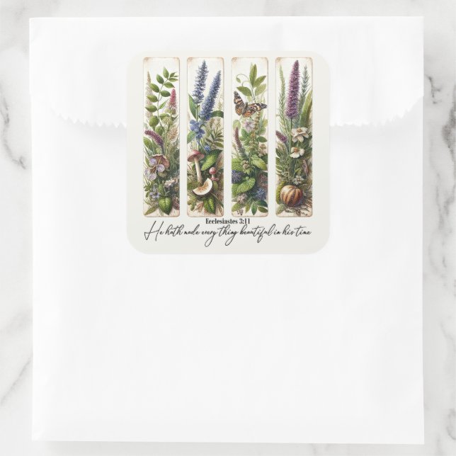 Pegatina Cuadrada Todo hermoso en su tiempo botánico (Bolso)