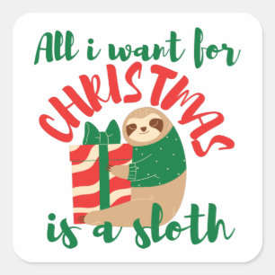 PEGATINA CUADRADA TODO LO QUE QUIERO PARA NAVIDAD ES UN PEREZOSO