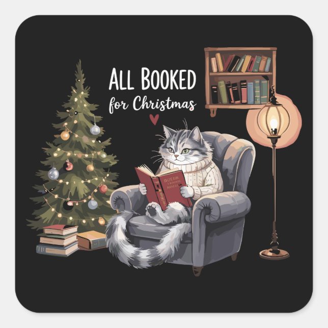 Pegatina Cuadrada Todo reservado para Navidades Bookish Cat Winter R (Anverso)