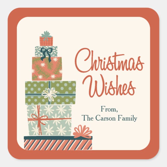 Pegatina Cuadrada Todos los regalos de los Navidades envueltos (Anverso)