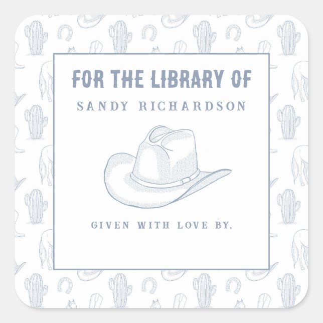 Pegatina Cuadrada Toile de Jouy Azul Vaquero - Para la biblioteca de (Anverso)