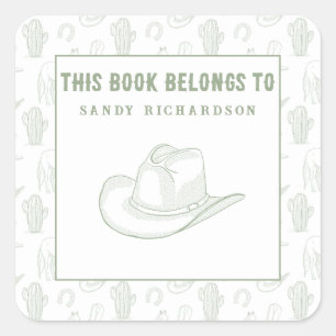 Pegatina Cuadrada Toile de Jouy Green Cowboy - Bookplate