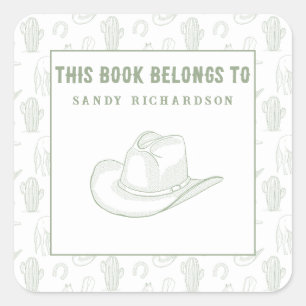 Pegatina Cuadrada Toile de Jouy Green Cowboy - Ex libris