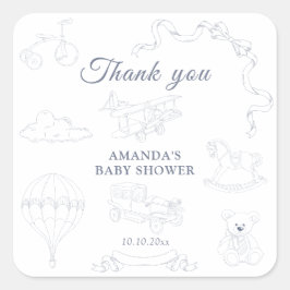 Pegatina Cuadrada Toile de Jouy Nursery Baby Shower Thank you