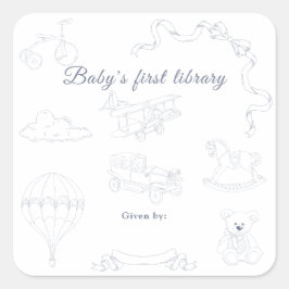 Pegatina Cuadrada Toile de Jouy Nursery Baby's first library
