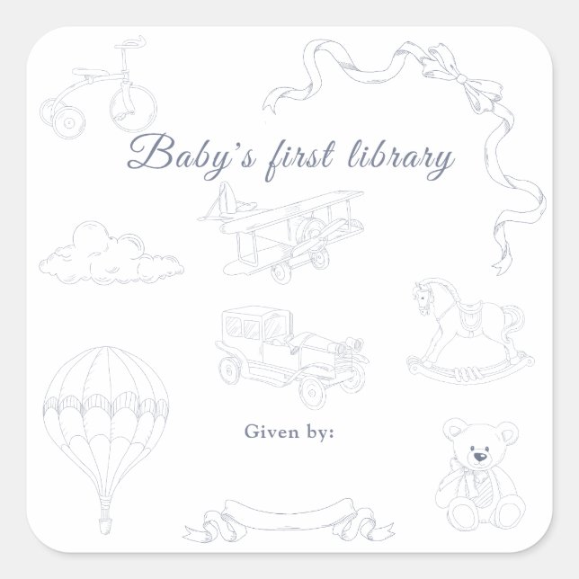 Pegatina Cuadrada Toile de Jouy Nursery Baby's first library (Anverso)