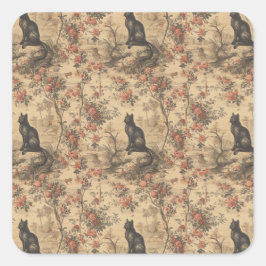 Pegatina Cuadrada Toile Rojo Chinoiserie Gato Damascado
