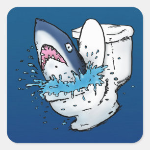 Pegatina Cuadrada Toilet Shark Funny Blue Personalizado