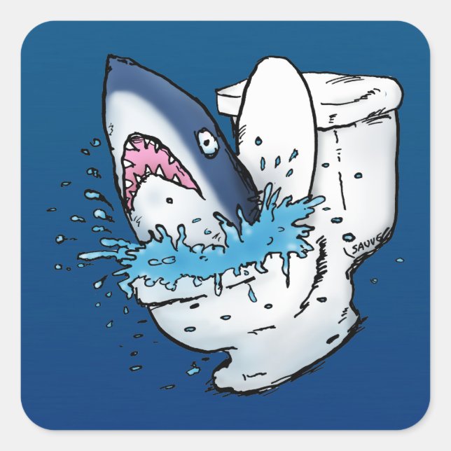 Pegatina Cuadrada Toilet Shark Funny Blue Personalizado (Anverso)