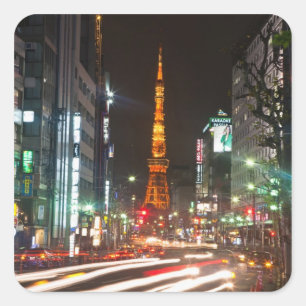 Pegatina Cuadrada Tokio, Japón. La Torre de Tokio es una torre de co