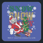 Pegatina Cuadrada Tom and Jerry Santas By The Tree<br><div class="desc">Check out Tom and Jerry dressed as Santa Claus,  standing by the Christmas Tree,  with the words "Snow Snow Snow" written behind them.</div>