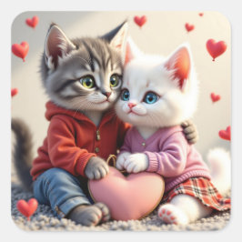 Pegatina Cuadrada Tom & Luna Valentine Sticker |  Cat Stickers