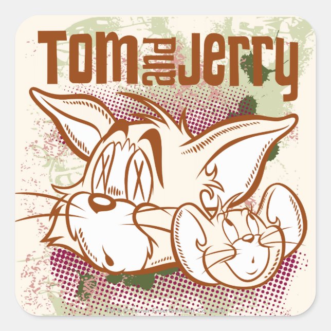 Pegatina Cuadrada Tom y Jerry Brown y Green (Anverso)