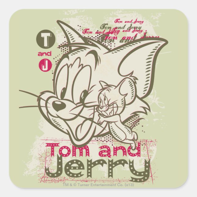 Pegatina Cuadrada Tom y Jerry Pink y Green (Anverso)