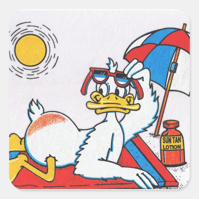 Pegatina Cuadrada Tomar sol en tus bollos/Humor de vacaciones (Anverso)