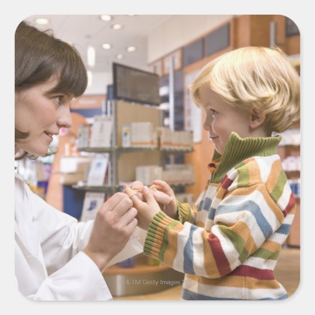 Pegatina Cuadrada tomas interiores de una farmacia (Anverso)