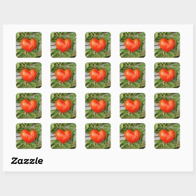 Pegatina Cuadrada Tomate con forma de corazón (Hoja)