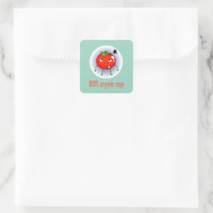 Pegatina Cuadrada Tomate Enfadado 100% Orgánico Divertido