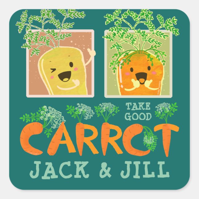Pegatina Cuadrada Tome Good Carrot Jack & Jill | Pun motivador (Anverso)