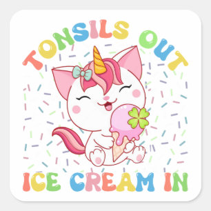 Pegatina Cuadrada Toneladas fuera, Helado Crema adentro   Gato de un