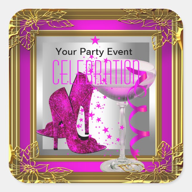 Pegatina Cuadrada Tono de oro rosado caliente zapato champán (Anverso)