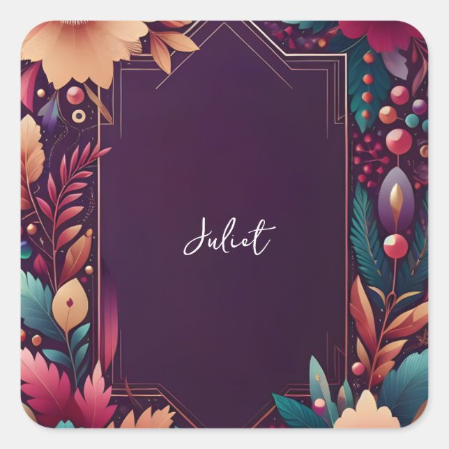 Pegatina Cuadrada Tono Suave Turquesa Otoño Negrita Tono de Joyas pa (Anverso)