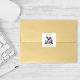 Pegatina Cuadrada Tonos morados: un batiburrillo de cumpleaños azul-