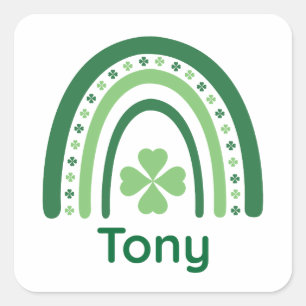 Pegatina Cuadrada Tony Name Clover Boho Rainbow