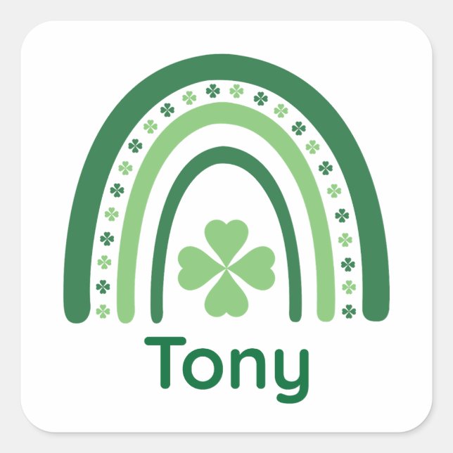 Pegatina Cuadrada Tony Name Clover Boho Rainbow (Anverso)