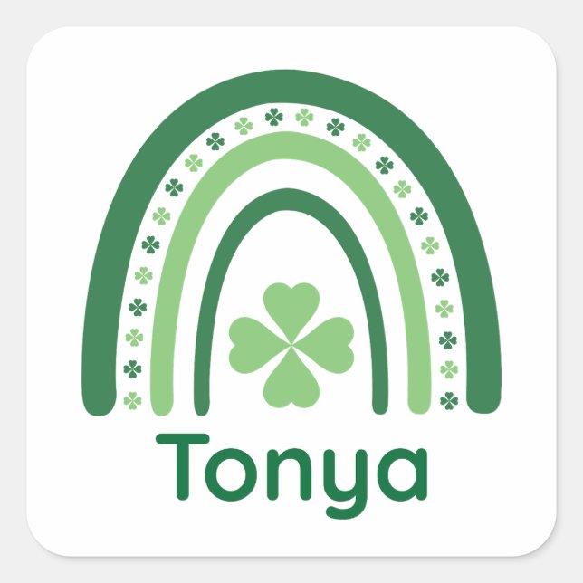 Pegatina Cuadrada Tonya Nombre Clover Boho Arcoíris (Anverso)