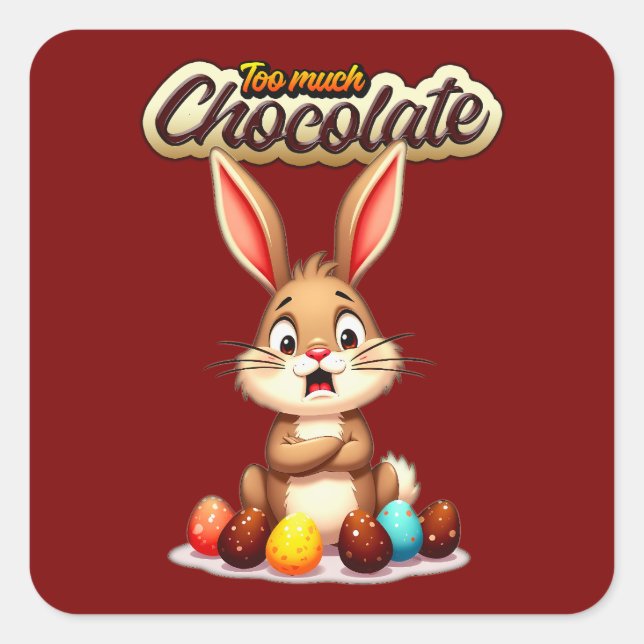 Pegatina Cuadrada Too Much Chocolate – Funny Easter - Autocolante (Anverso)