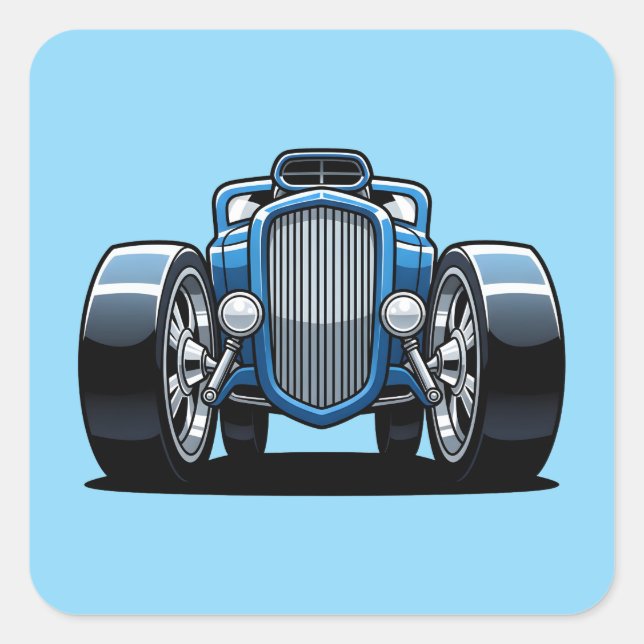 Pegatina Cuadrada Toon Hotrod Art  (Anverso)