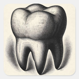 Pegatina Cuadrada Tooth Vintage Molar Etching