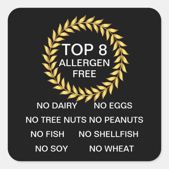 Pegatina Cuadrada Top 8 Allergen Free Allergy Restaurant Bakery (Anverso)
