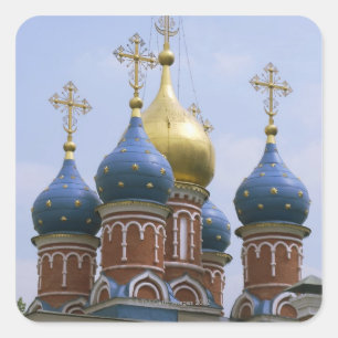 Pegatina Cuadrada Top de la iglesia ortodoxa rusa en Rusia
