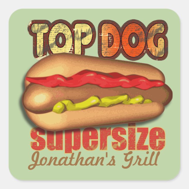 Pegatina Cuadrada Top Dog Hotdog Personalizado (Anverso)